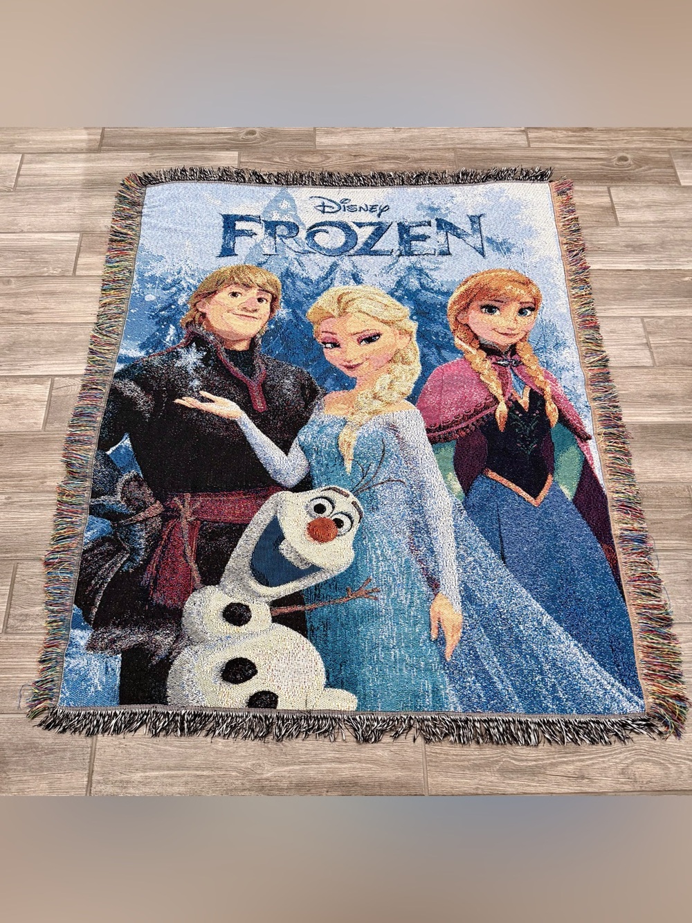 Disney Frozen Woven Tapestry Throw Blanket Frozen Fun Elsa, Anna, Olaf, Kristoff